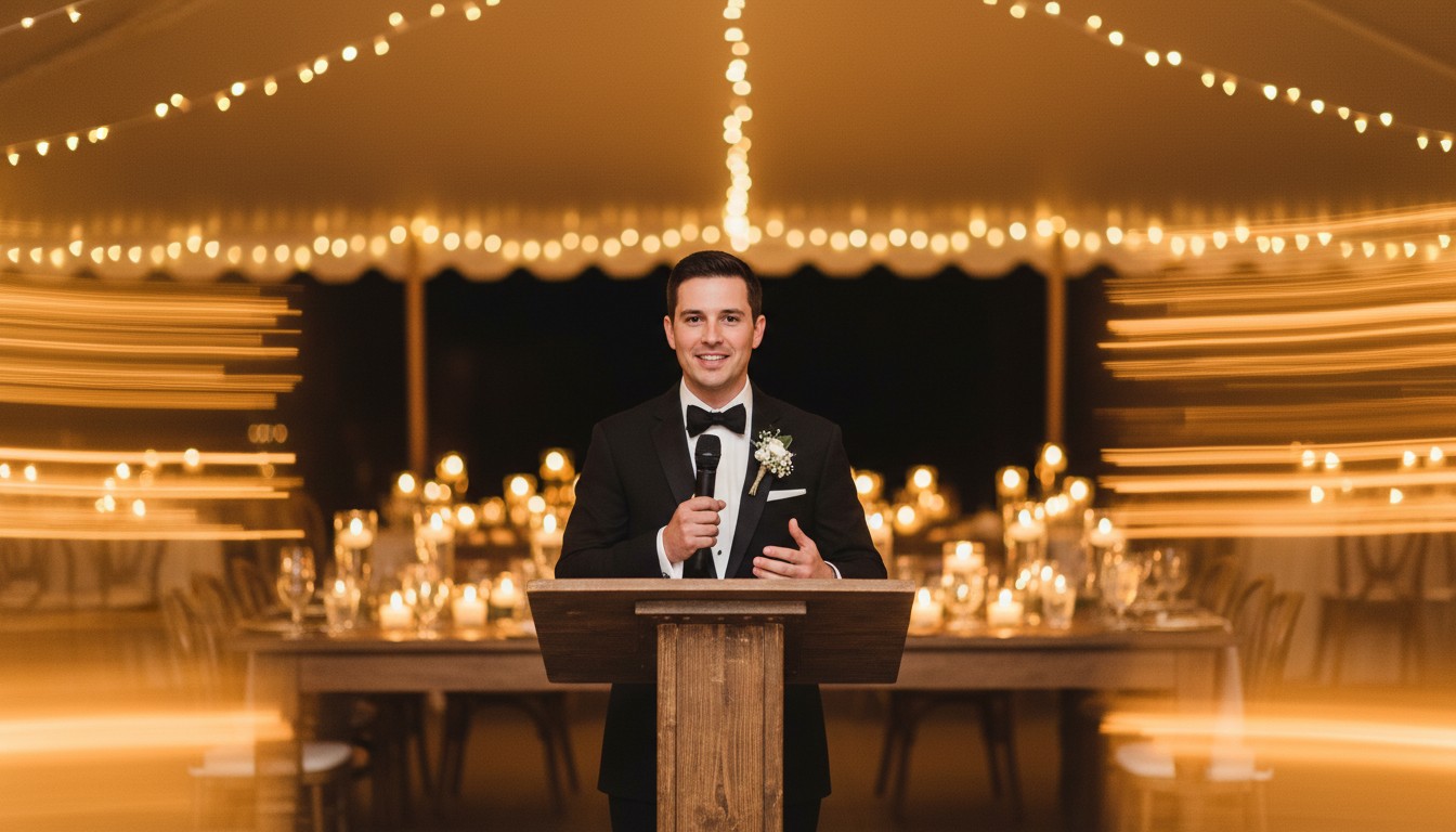 Best man giving a speech at a wedding reception