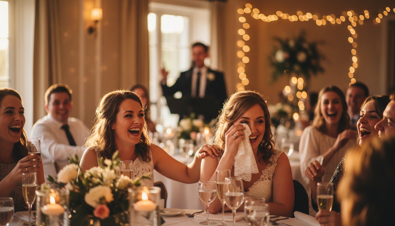Best man making guests laugh and cry during an emotional wedding speech
