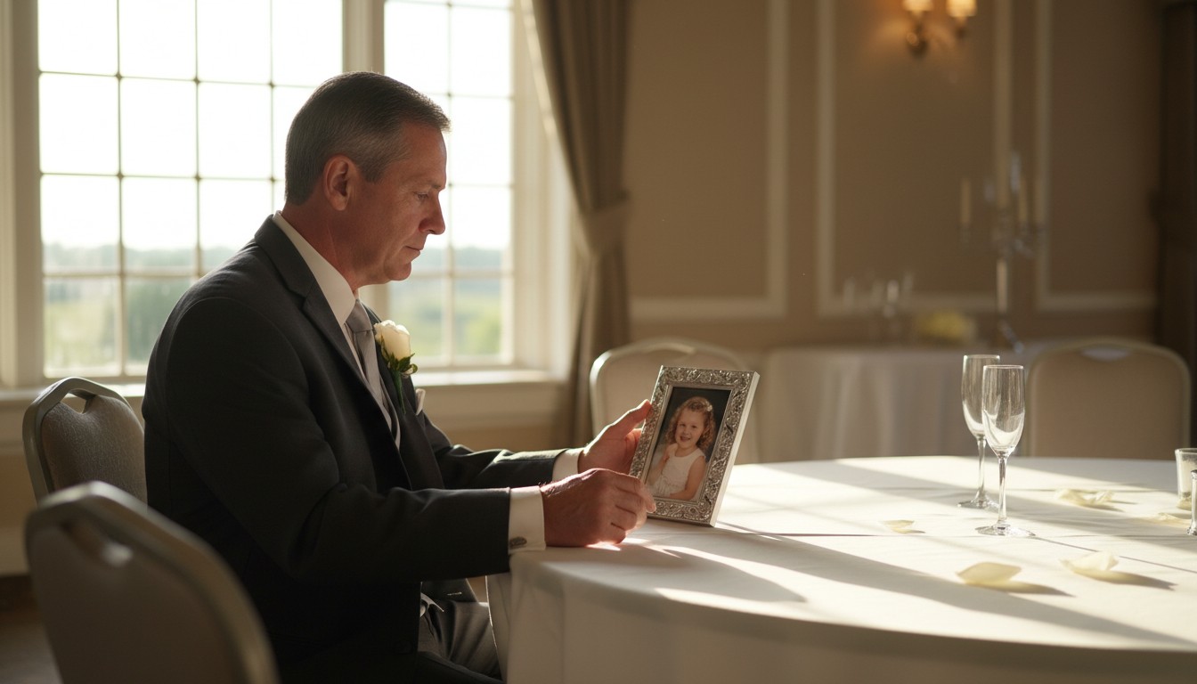 Parent giving an emotional speech for their daughter at her wedding