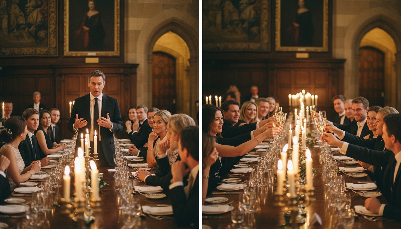 Wedding speaker holding a microphone illustrating the difference between a toast and a speech