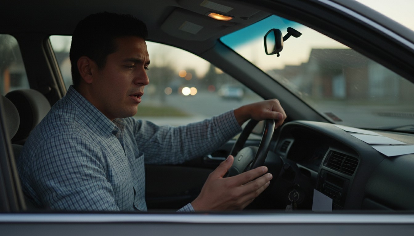 Rehearsing a speech alone in a parked car