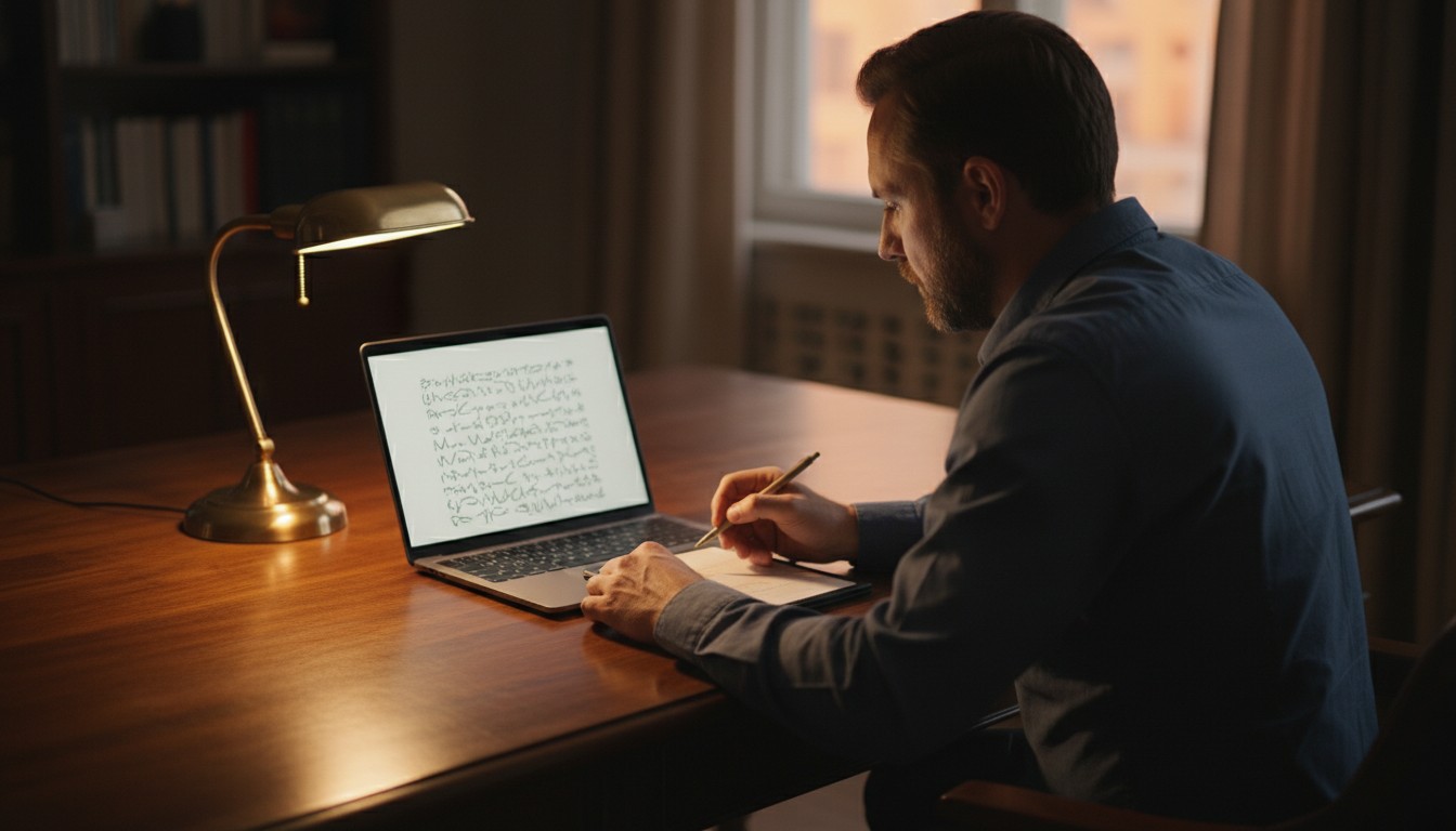 Editing a wedding speech draft on a laptop